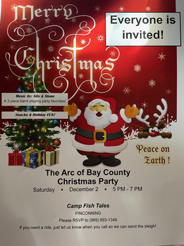 Promotional flyer for The Arc of Bay County's 2023 Christmas party